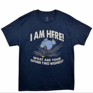 Disney Parks Aladdin Genie Two Wishes T Shirt Mens S Blue White Retro Funny
